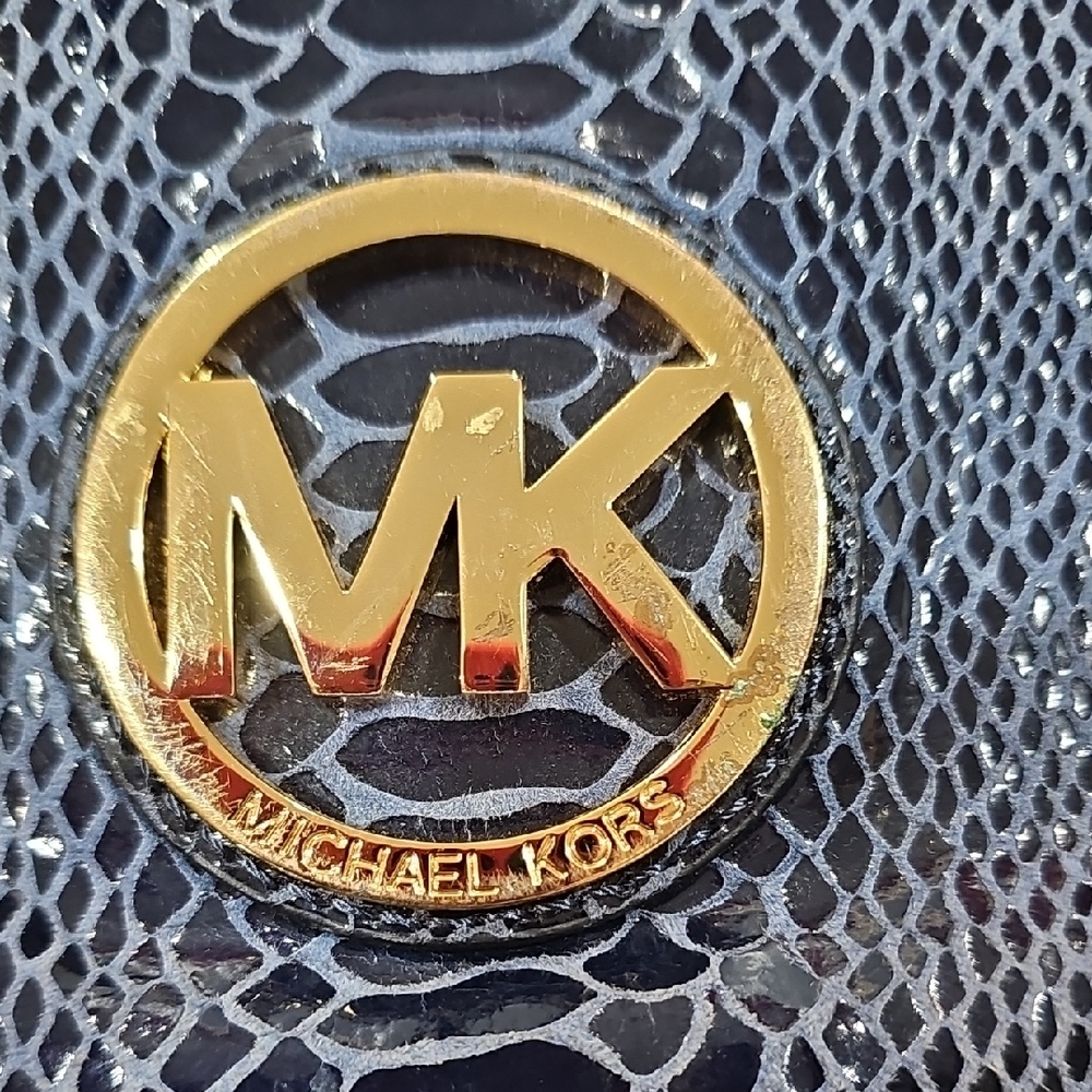 Michael Kors Navy Snake-Print Wristlet with Gold Logo - Picture 2 of 4